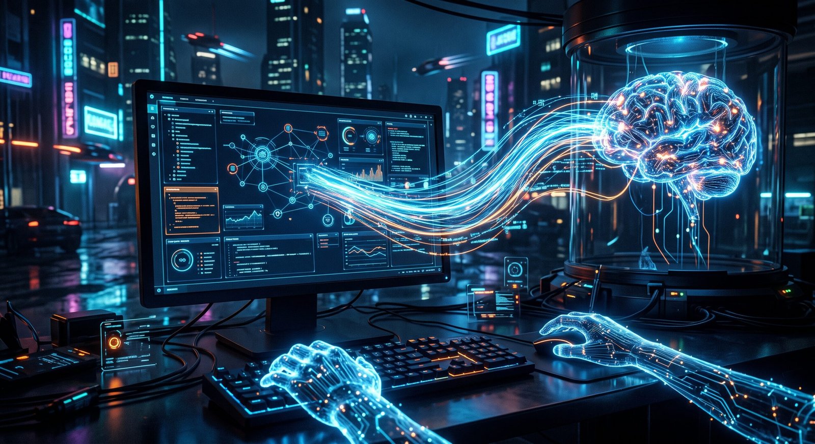Illustration du Computer Use permettant &agrave; une intelligence artificielle de contr&ocirc;ler un ordinateur avec une souris et un clavier.