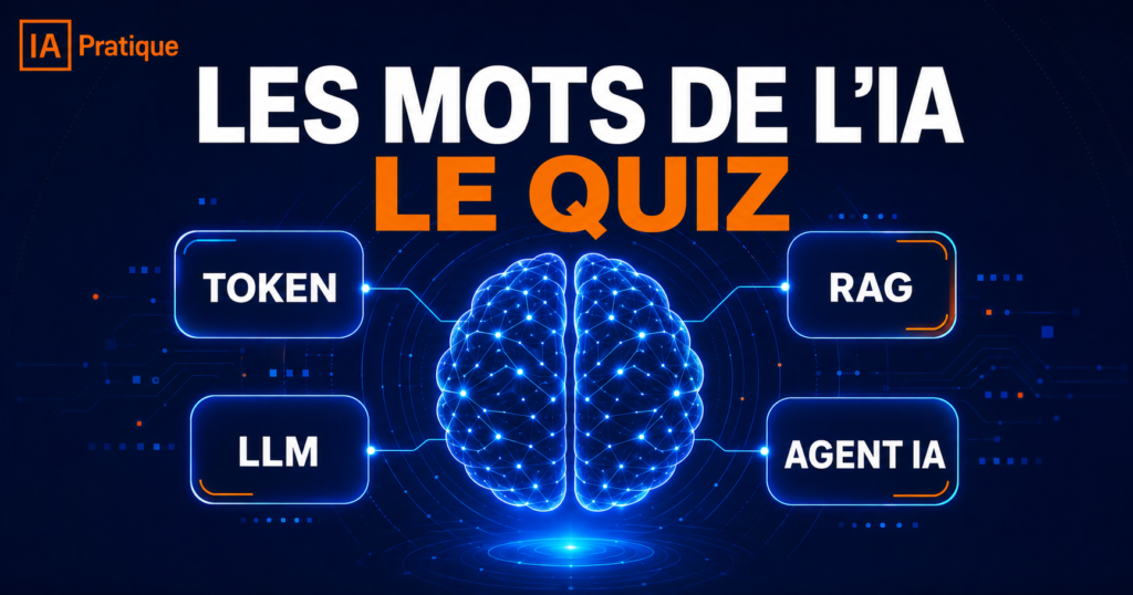 Quiz IA Pratique sur les mots de l’IA générative : token, RAG, LLM et agent IA.