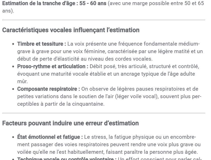 Gemini estime l’âge d’une personne entre 55 et 60 ans à partir d’un enregistrement vocal
