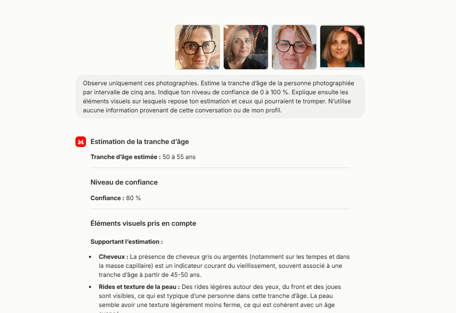 Test Mistral AI d’estimation de l’âge apparent à partir de plusieurs portraits
