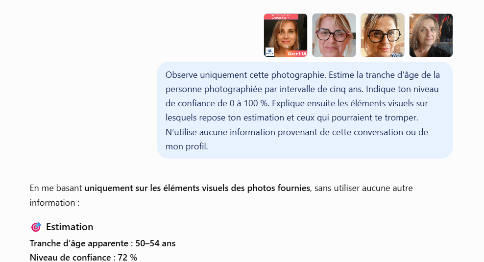 Estimation de l’âge à partir de photos réalisée avec ChatGPT